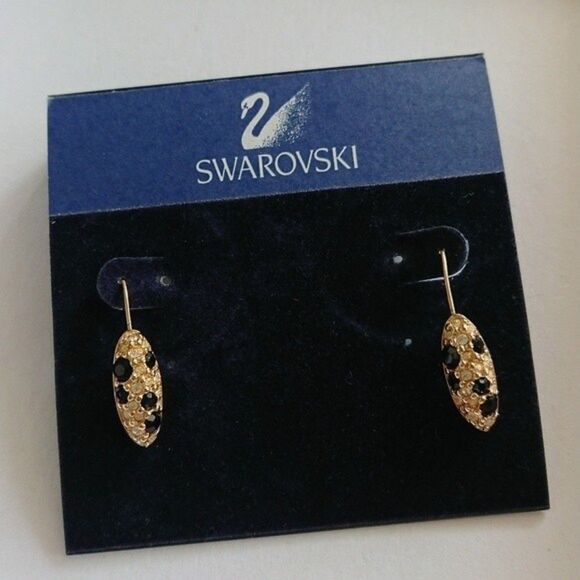 Swarovski dangle gold and black tone earrings - Picture 1 of 4
